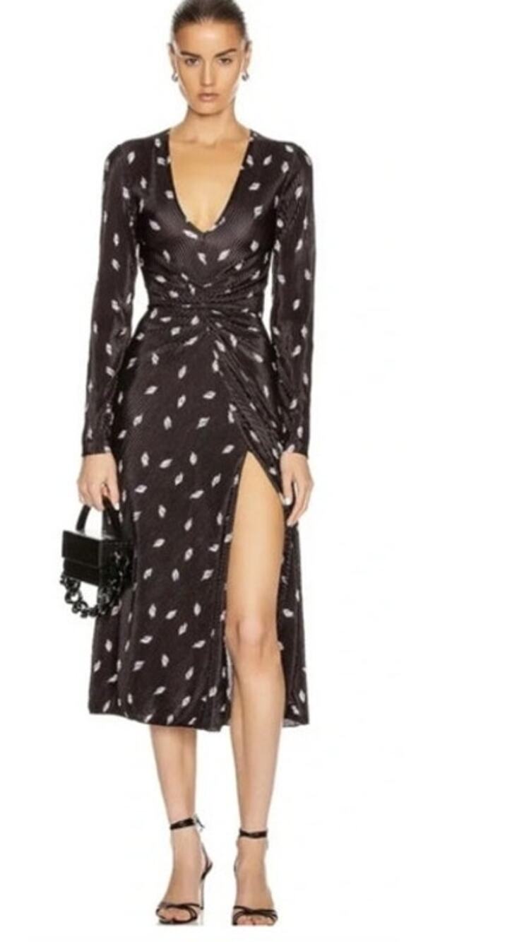 ROTATE Birger Christensen Number 7 Pleated Dress Long Sleeve Midi S